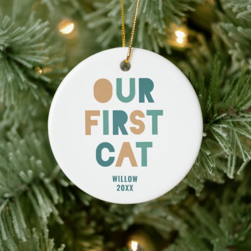 Colorful Bold Text Personalized Our First Pet Cat Ceramic Ornament