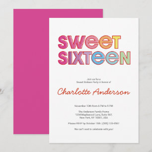Colorful Bold Type Sweet 16 Party Invitation