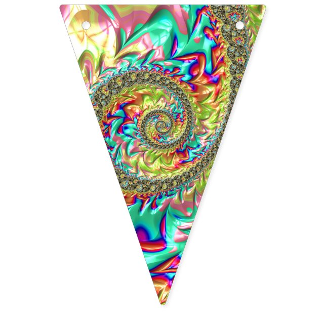 Colorful Bold Vibrant Groovy Trippy Fractal Spiral Bunting Flags (First Flag)