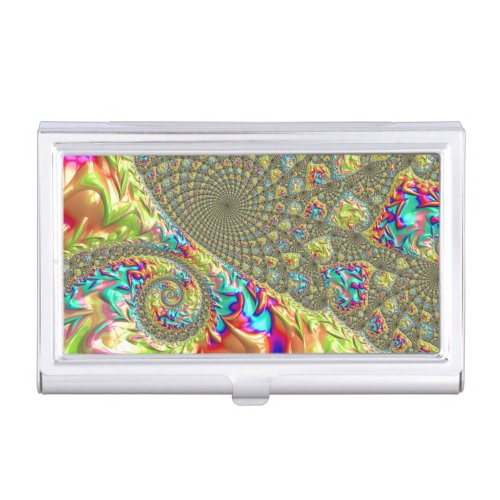 Colorful Bold Vibrant Groovy Trippy Fractal Spiral Business Card Case