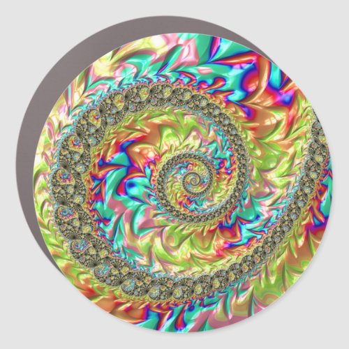 Colorful Bold Vibrant Groovy Trippy Fractal Spiral Car Magnet