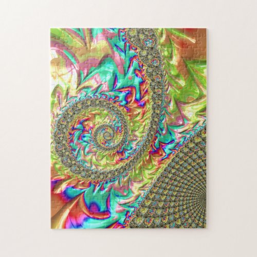 Colorful Bold Vibrant Groovy Trippy Fractal Spiral Jigsaw Puzzle