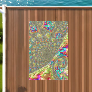 Colorful Bold Vibrant Groovy Trippy Fractal Spiral Outdoor Rug