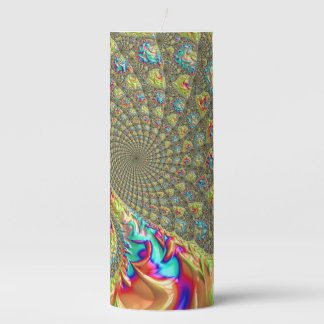 Colorful Bold Vibrant Groovy Trippy Fractal Spiral Pillar Candle