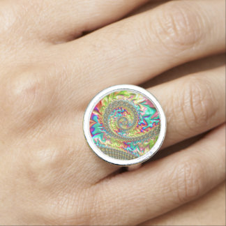 Colorful Bold Vibrant Groovy Trippy Fractal Spiral Ring