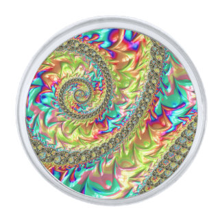 Colorful Bold Vibrant Groovy Trippy Fractal Spiral Silver Finish Lapel Pin