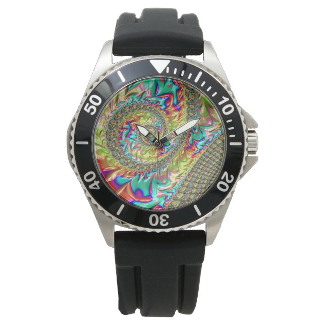 Colorful Bold Vibrant Groovy Trippy Fractal Spiral Watch (Front)