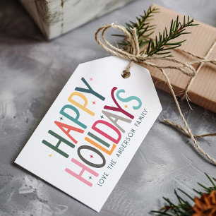 Colorful Bold Vintage Happy Holidays Cute Stars Gift Tags