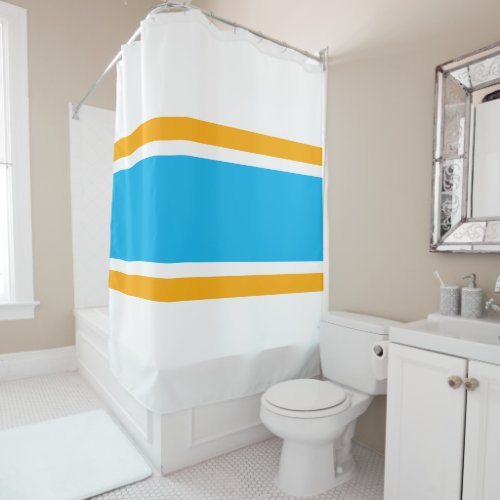 Colorful Bold Wide Sky Blue White Yellow Stripes Shower Curtain