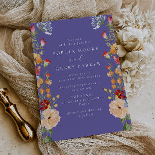 Colorful Bold Wildflowers Purple Wedding Invitation
