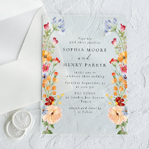 Colorful Bold Wildflowers Wedding Acrylic Invitations