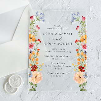 Colorful Bold Wildflowers Wedding Acrylic Invitations