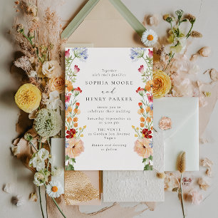 Colorful Bold Wildflowers Wedding Invitation