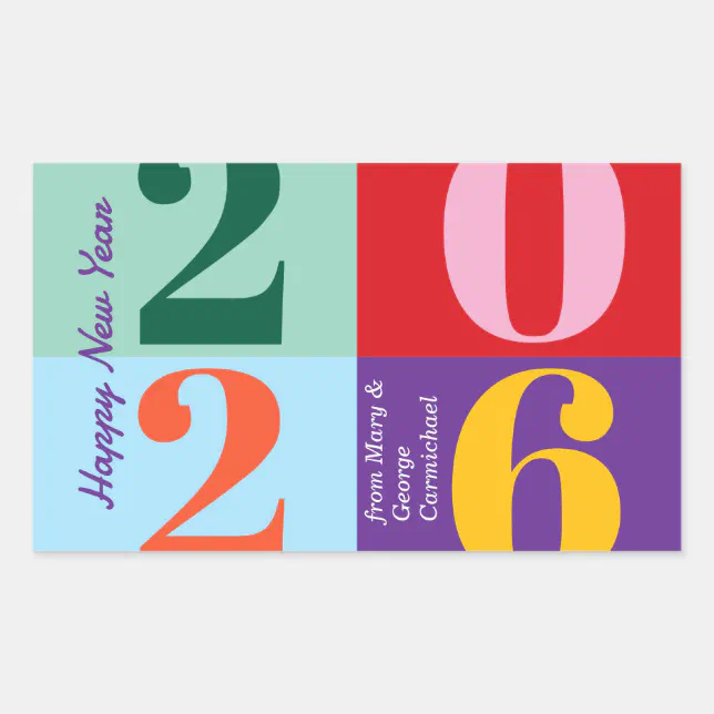 Colorful Bold Year Blocks New Year Party Rectangular Sticker | Zazzle