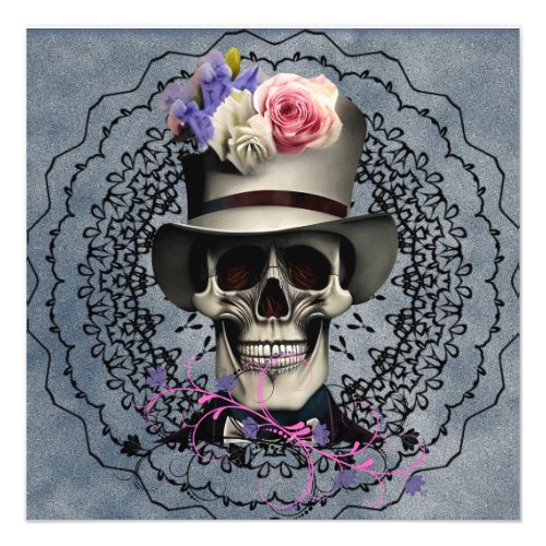 colorful bones and botany skull with flowers      photo print