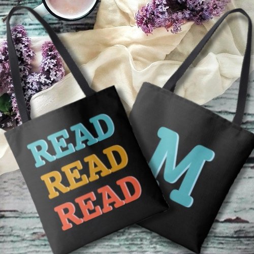 Colorful Book Lovers Read Monogram  Tote Bag