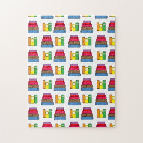 Colorful Book Pile Pattern Jigsaw Puzzle