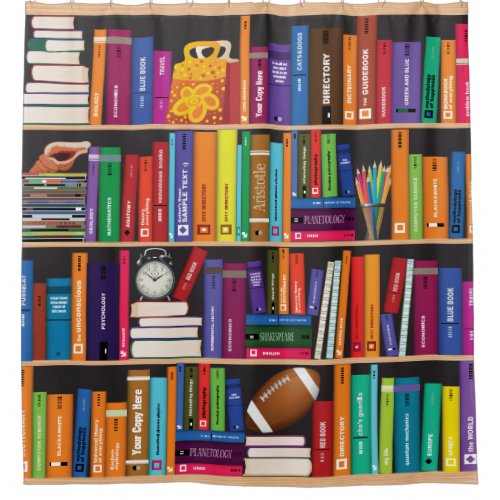 Colorful Book Worms Bookshelves Shower Curtain