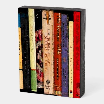 Colorful Books Abstract Wooden Box Sign by Bebops at Zazzle