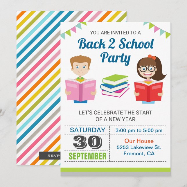 Colorful Books | Back to School Party Invitation (Front/Back)