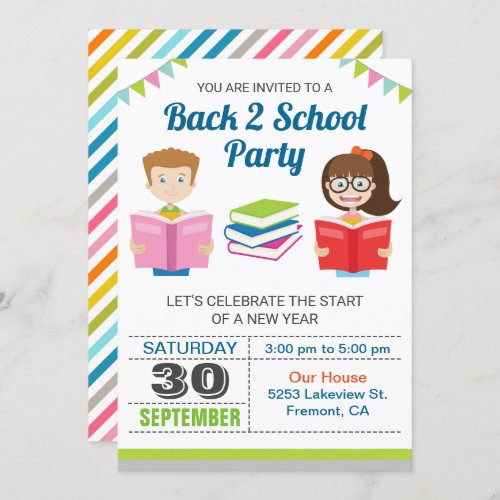 Colorful Books  Back to School Party Invitation