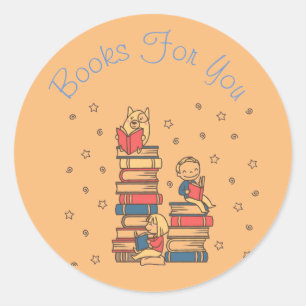 Colorful books design book business branding classic round sticker