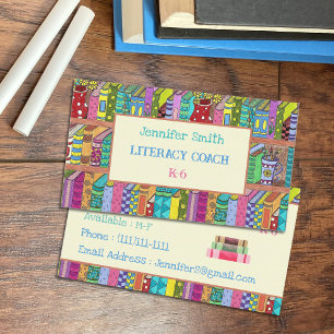 Colorful Books Literacy Coach Business Cards