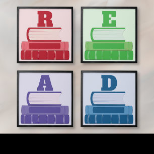 Colorful Books Read Letters Wall Art Tile
