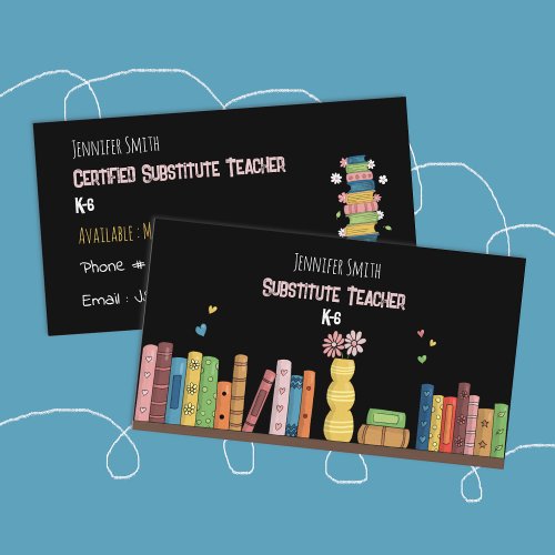 Colorful Books Substitute Teacher Business Cards