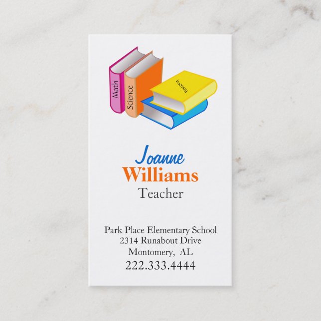 Colorful Books Teacher Business Card (Front)