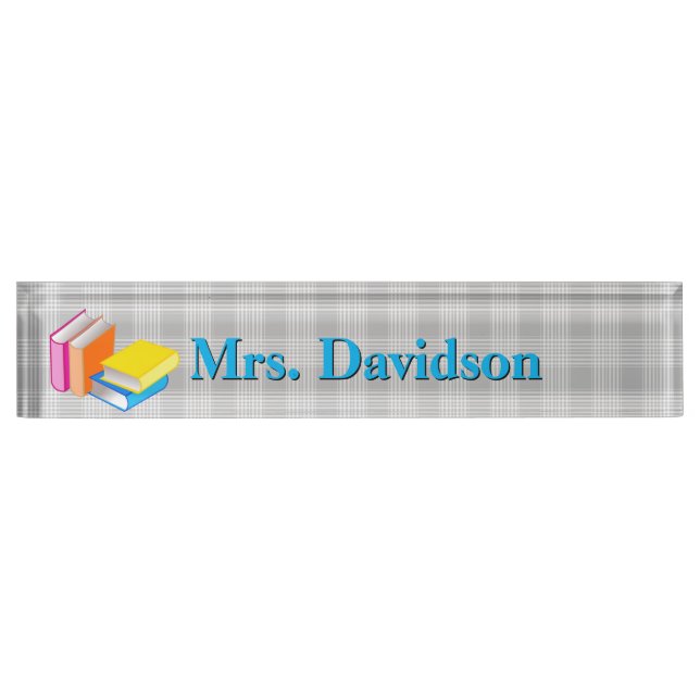 Colorful Books Teacher's Custom Desk Nameplate (Front)
