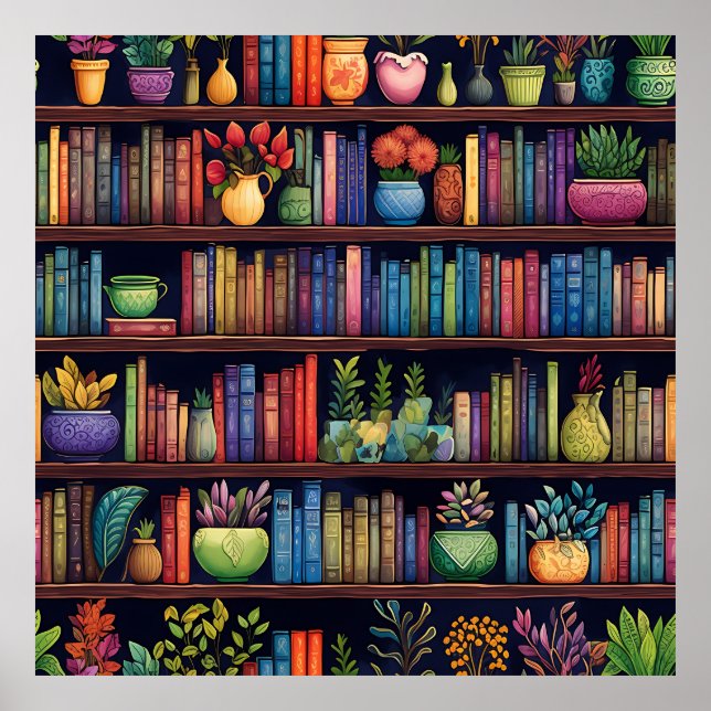 Colorful Bookshelf Wall Poster Print (Front)