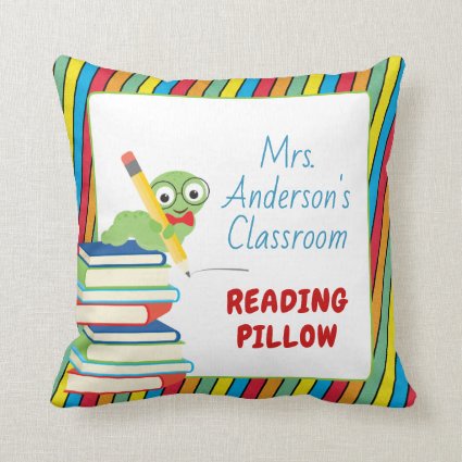 Colorful Bookworm | Classroom Reading Throw Pillow