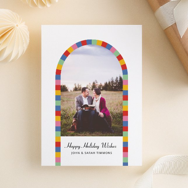 Colorful Border Arch Photo Christmas Holiday  Invitation (Creator Uploaded)