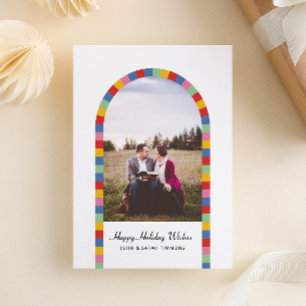Colorful Border Arch Photo Christmas Holiday  Postcard