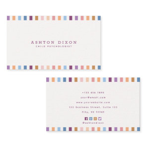 Colorful Border Child Psychologist Professional Business Card