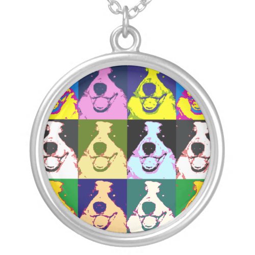 Colorful Border Collie Retro Pop Art Silver Plated Necklace