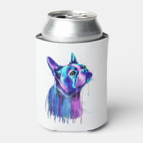 Colorful Boston Terrier Dog Art Watercolor Paintin Can Cooler