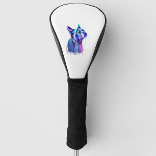 Colorful Boston Terrier Dog Art Watercolor Paintin Golf Head Cover
