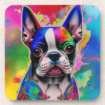 Colorful Boston Terrier Paint Splashes