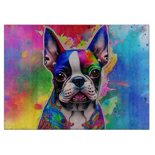 Colorful Boston Terrier Paint Splashes Cutting Board