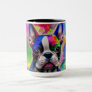 Colorful Boston Terrier Paint Splashes Mug