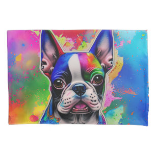 Colorful Boston Terrier Paint Splashes Pillow Case