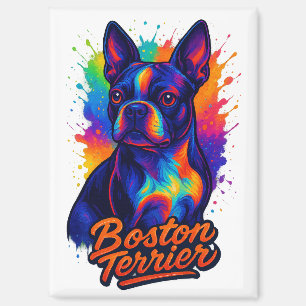 Colorful Boston Terrier Pop Art Portrait Magnet