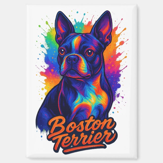 Colorful Boston Terrier Pop Art Portrait Magnet (Front)
