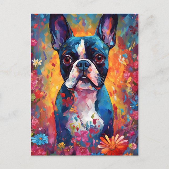 Colorful Boston Terrier Postcard (Front)