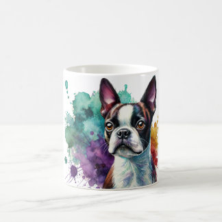 Colorful Boston Terrier Watercolor Art Mug