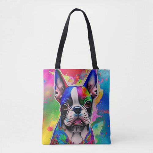 Colorful Boston Terrier With Paint Splashes Tote Bag