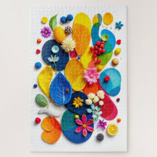 Colorful Botanical Abstract Shapes Mixed Media Jigsaw Puzzle