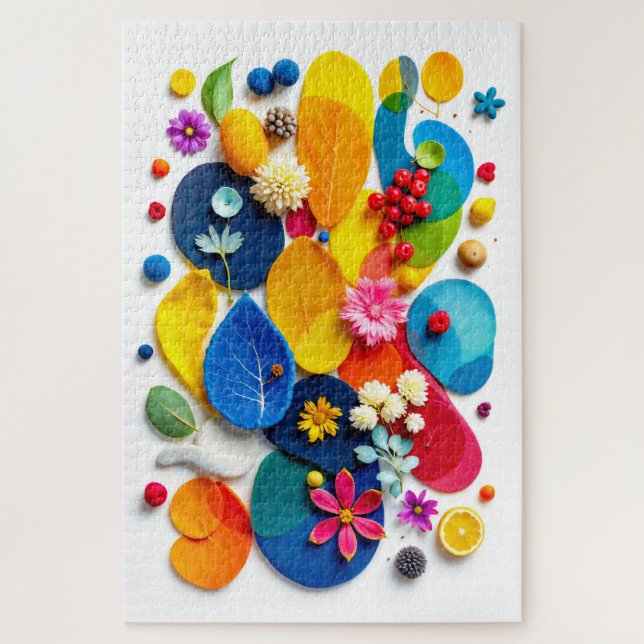 Colorful Botanical Abstract Shapes Mixed Media Jigsaw Puzzle (Vertical)